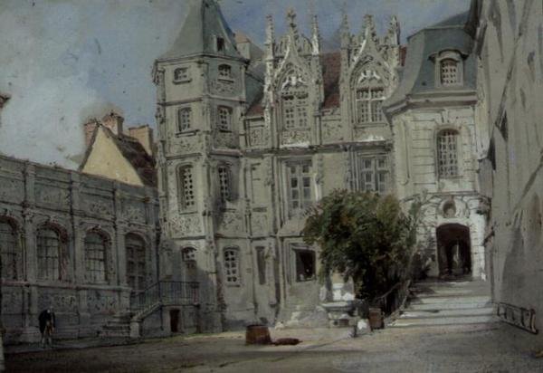 Hotel Bourgtheroulde på Place de la Pucelle, Rouen (wc på papir) av Thomas Allom