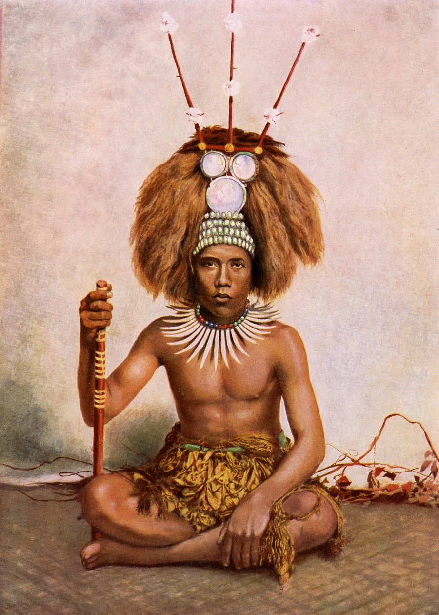 En Manaia, sønn av en samoansk høvding (Matai) iført en tuiga-hodekjole, 1890-1910 av Thomas Andrew