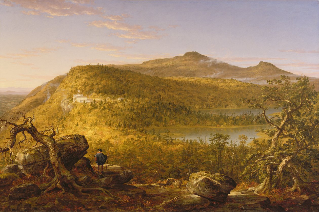 En utsikt over de to innsjøene og fjellhuset, Catskill-fjellene, 1844 av Thomas Cole