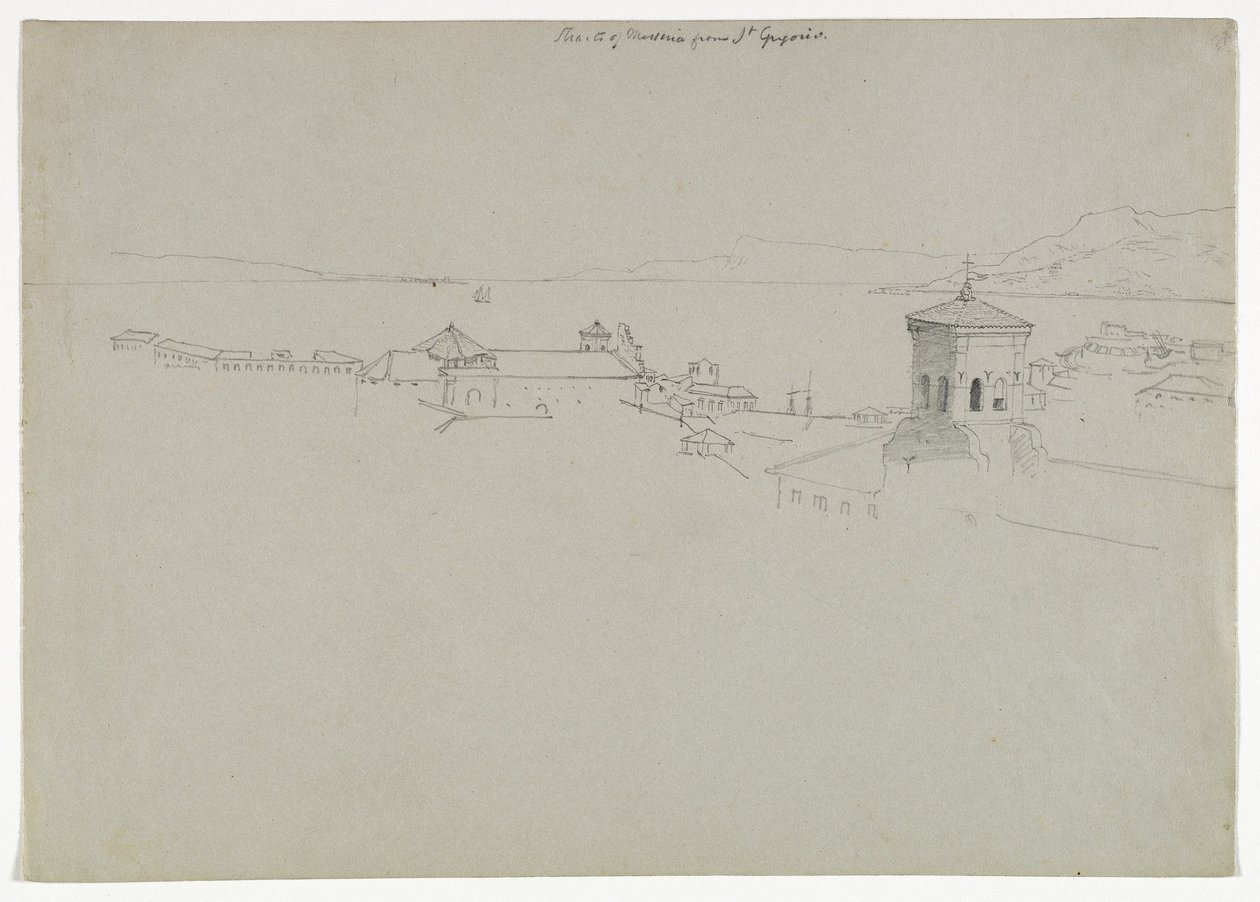 Messinastredet fra San Gregorio, Messina, Sicilia, 1842 av Thomas Cole