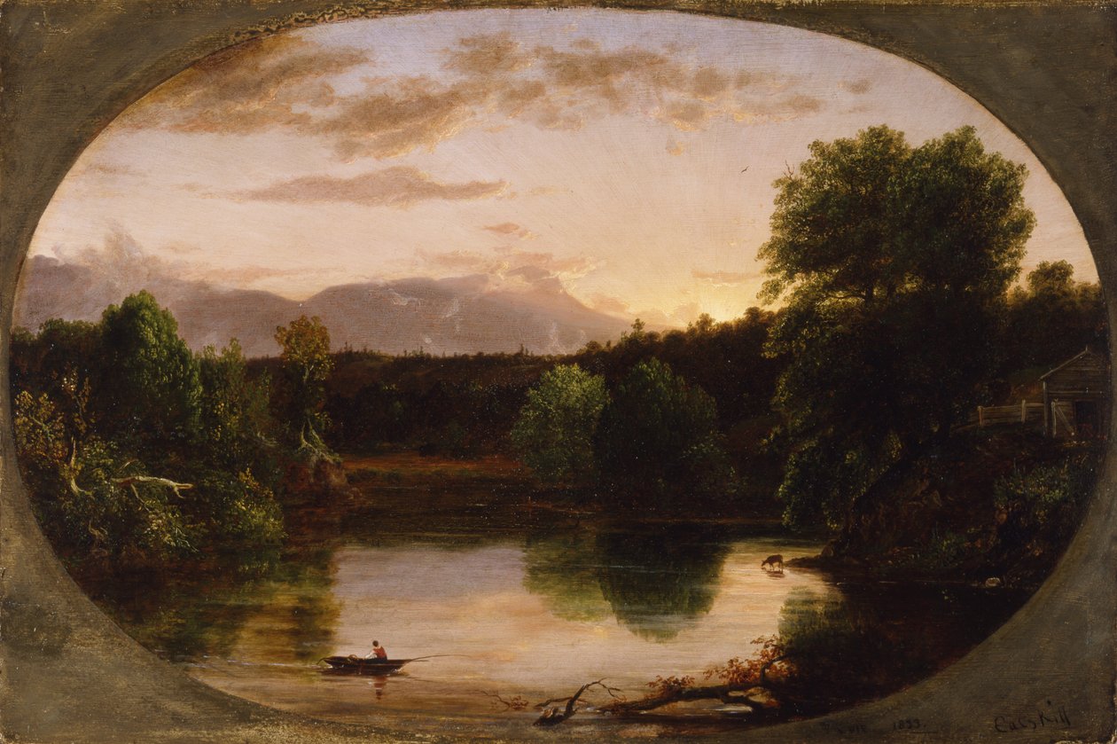 Solnedgang, utsikt over Catskill Creek, 1833 av Thomas Cole