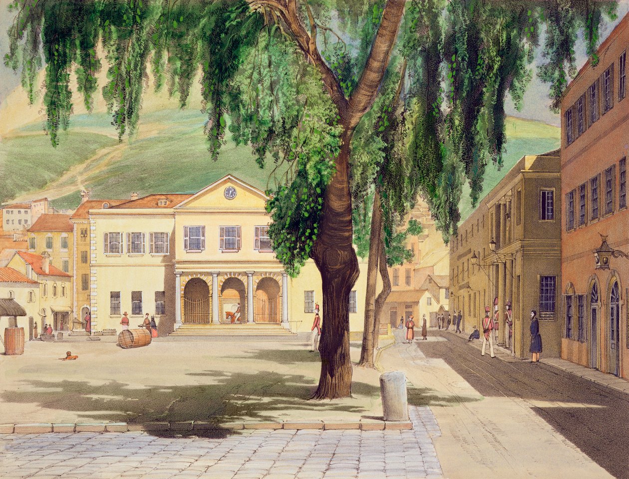 Commercial Square, Commercial Library og Main Guard, City of Gibraltar, illustrert i 