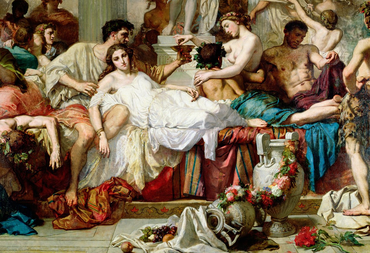 The Romans of the Decadence, detalj av den sentrale gruppen, 1847 (detalj av 36568) av Thomas Couture