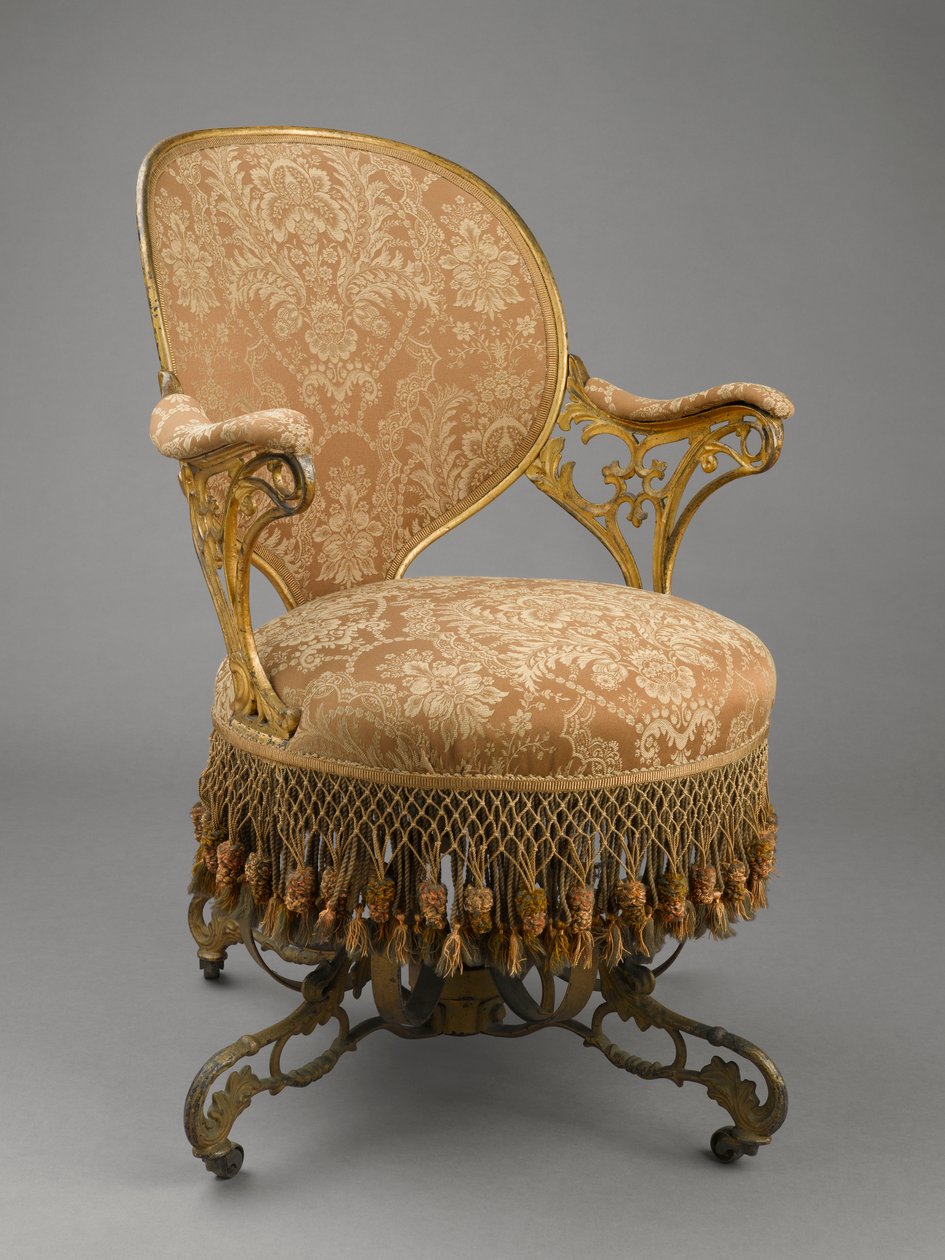 Centripetal Spring Chair, ca. 1849-58 (støpejern, tre, moderne møbeltrekk, moderne innredning, originale frynser) av Thomas E. Warren