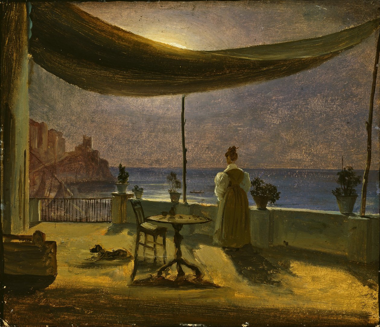 En terrasse i Amalfi i måneskinn av Thomas Fearnley