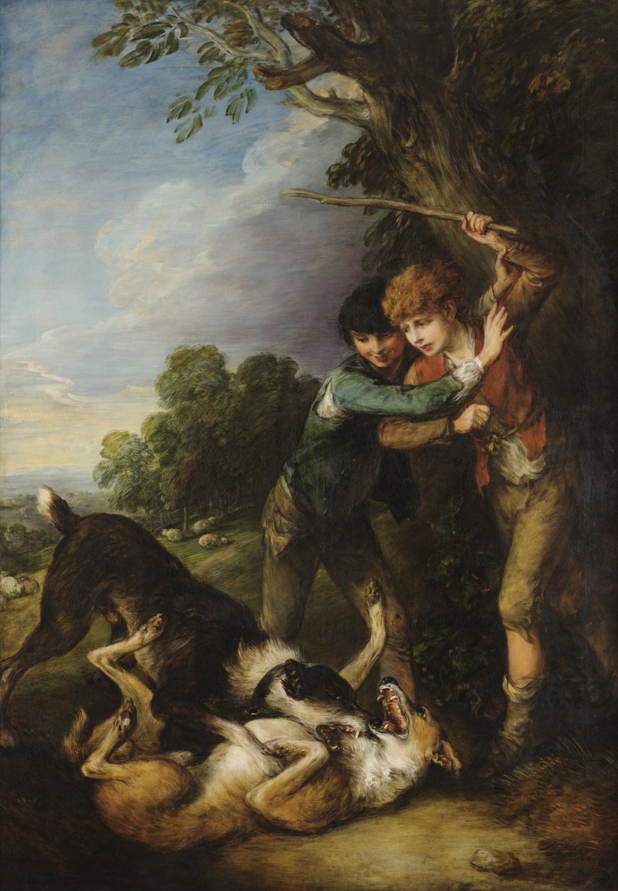 To gjetergutter med hunder som kjemper av Thomas Gainsborough