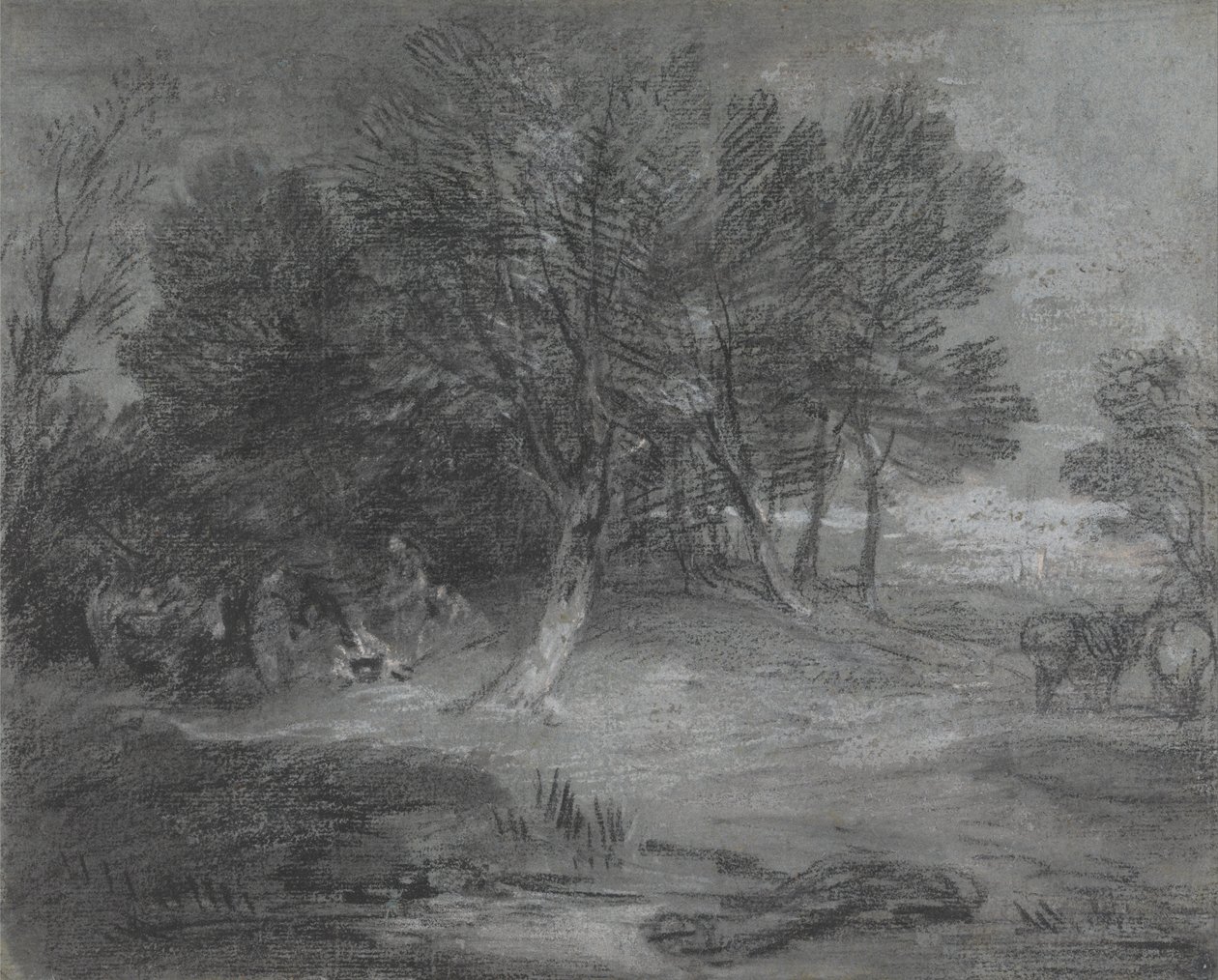 Skogsbevokst landskap med sigøynerleir av Thomas Gainsborough
