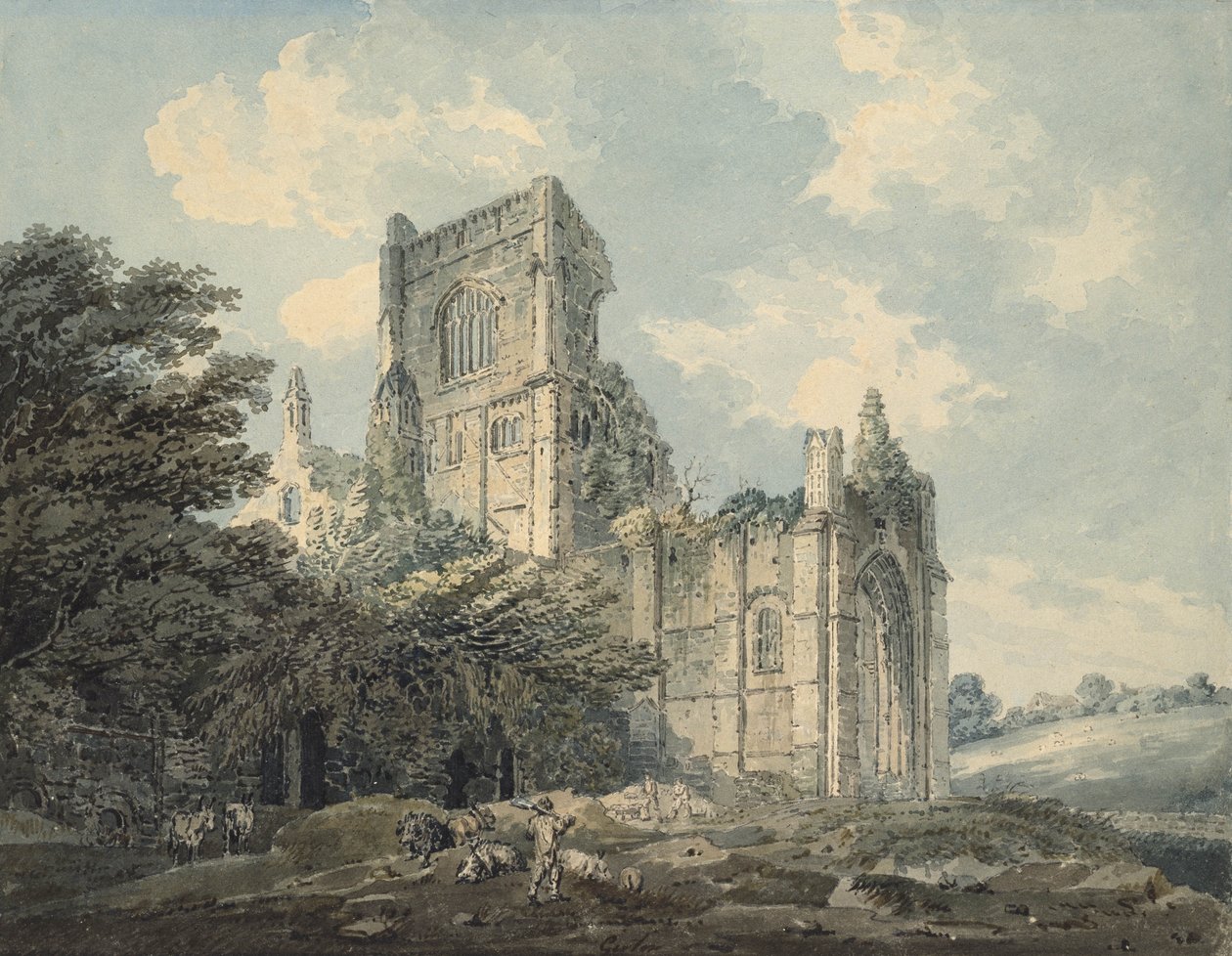 Kirkstall Abbey, Yorkshire, 1700-tallet (blekk og wc på papir) av Thomas Girtin