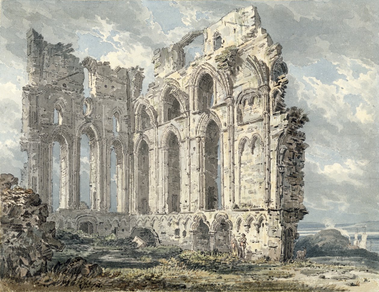 Tynemouth Priory, Northumberland, ca. 1792-93 (wc over blyant på papir) av Thomas Girtin