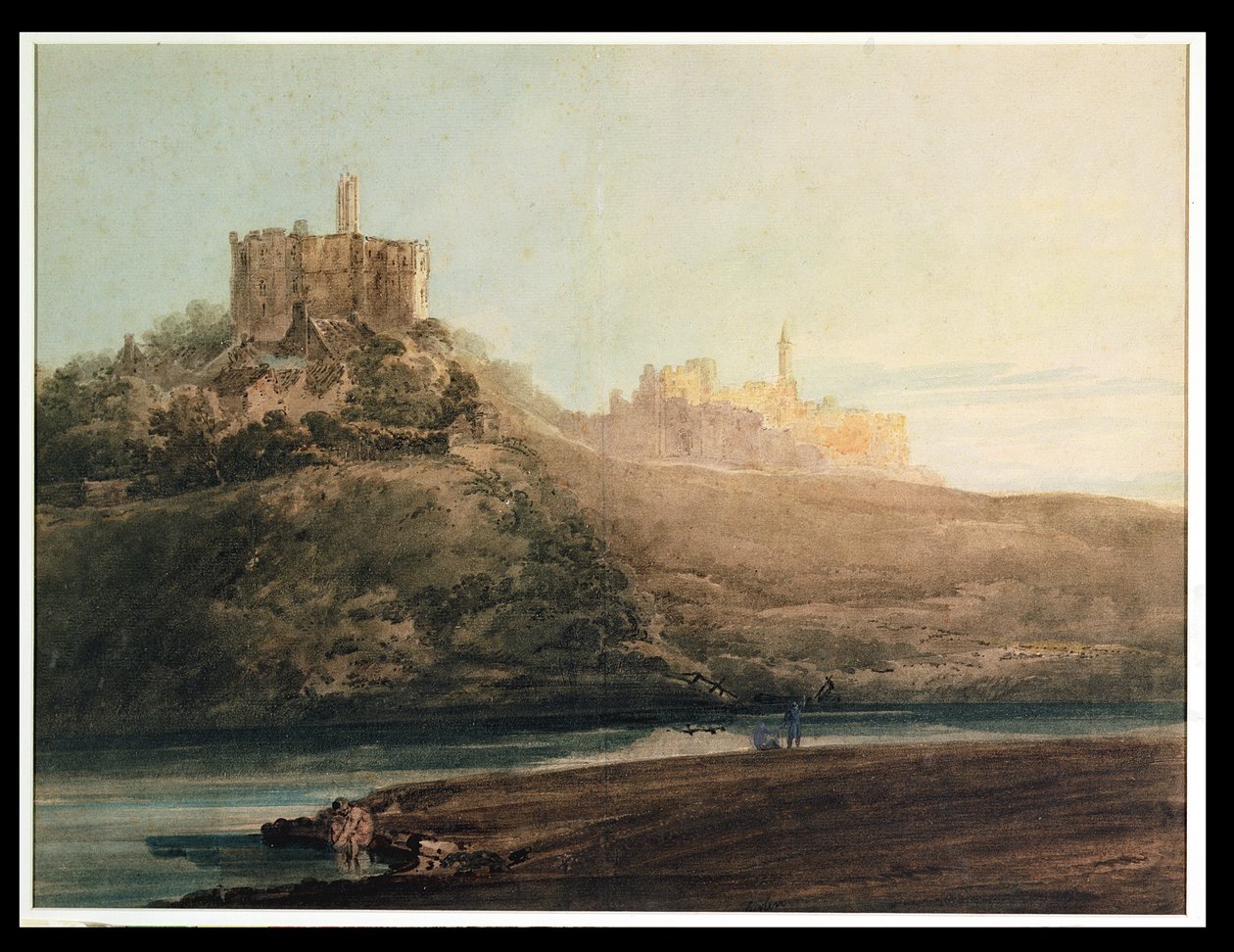 Warkworth Castle, Northumberland, ca. 1798 (wc, gouache og blyant på papir lagt på kort) av Thomas Girtin