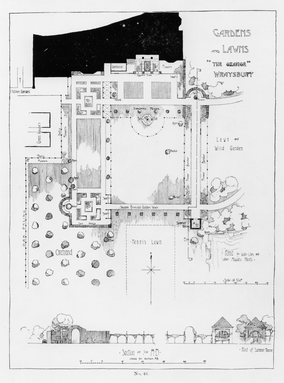 Garden and Lawns, The Grange, Wraysbury, fra Thomas Mawsons The Art and Craft of Garden Making, utgitt 1900 av Thomas Hayton Mawson