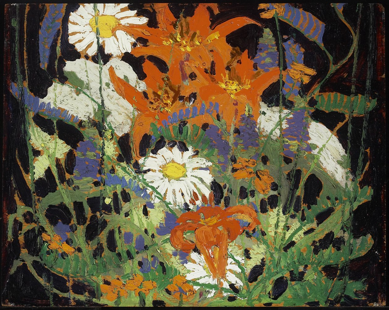 Margeritter, treliljer og vikker, ca. 1916 av Tom Thomson
