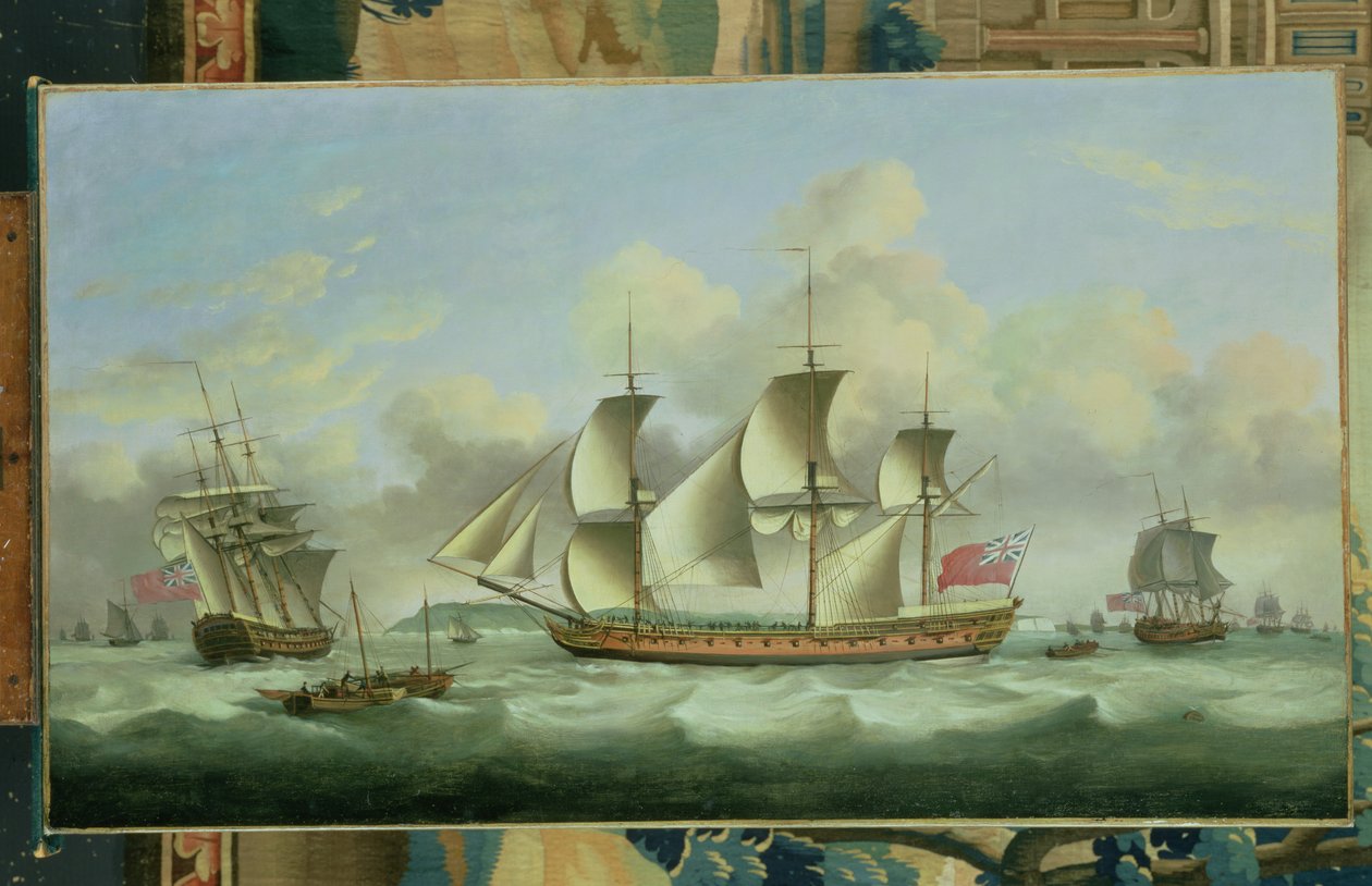Tre britiske fregatter offshore, 1782 av Thomas Luny