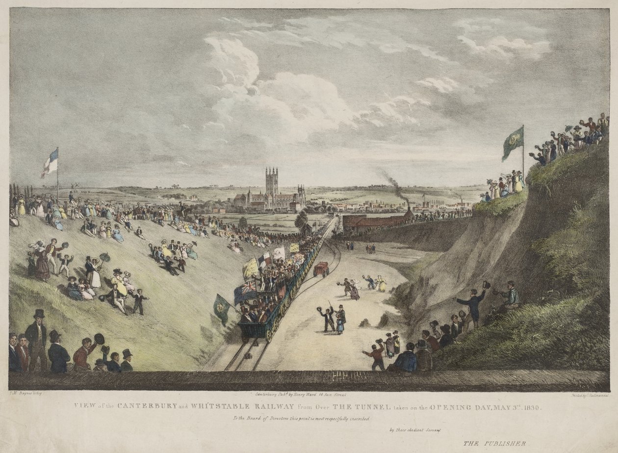 Utsikt over Canterbury og Whitstable Railway fra Over tunnelen tatt på åpningsdagen, 3. mai 1830 av Thomas Mann Baynes