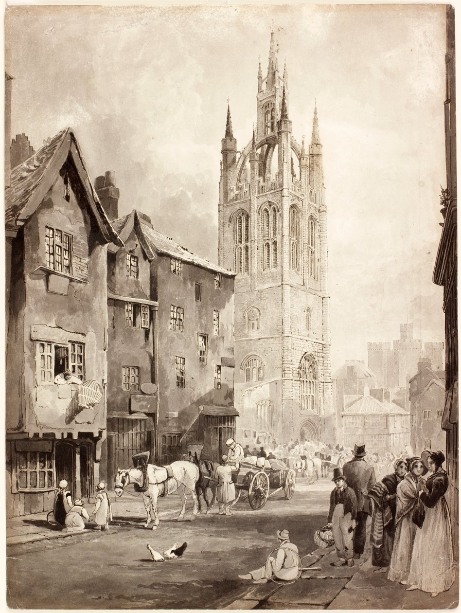 St Nicholas' Cathedral (blekk (svart) på papir) av Thomas Miles Richardson