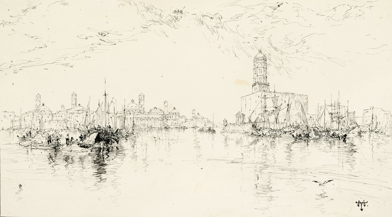 Vera Cruz, Mexico havn, 1885 (penn og blekk på kremillustrasjonstavle) av Thomas Moran