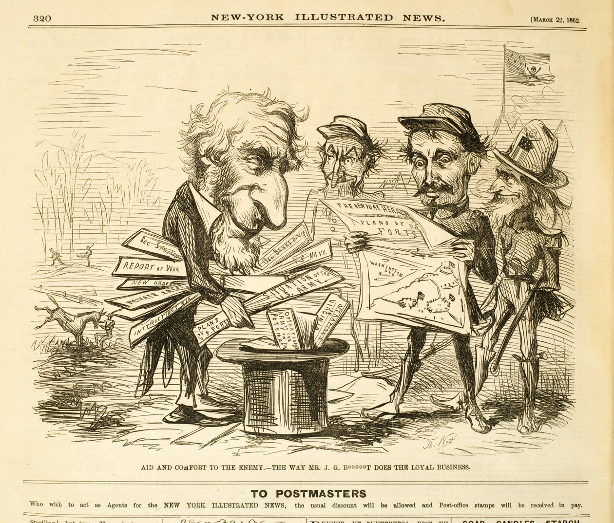 Hjelp og trøst til fienden. - Veien Mr. J.G. B*****T Does the Loyal Business, 1862 (tregravering) av Thomas Nast