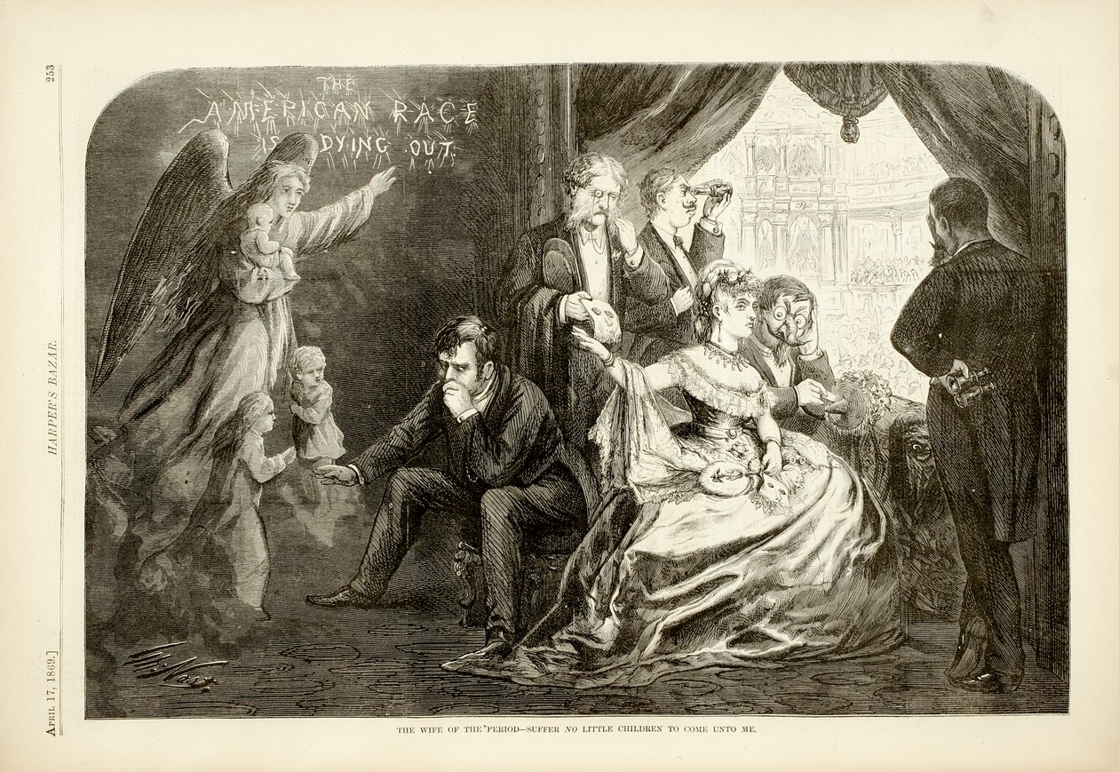 The Wife of the Period - Suffer No Little Children to Come Unto Me, 1869 (tregravering) av Thomas Nast