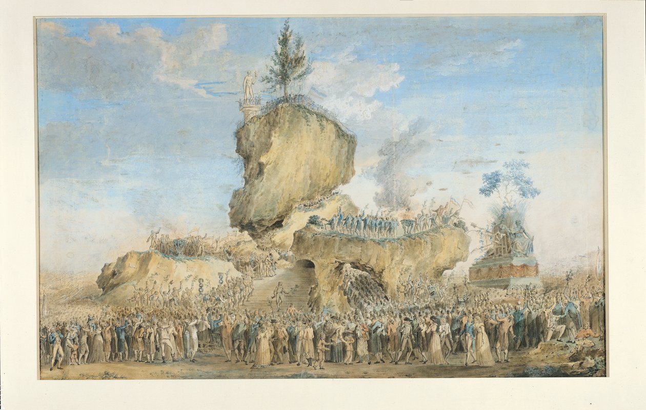 Festival of the Supreme Veen på Champs-de-Mars, 20 Prairial An II (8. juni 1794) (pastell, gouache og wc på papir) av Thomas Naudet