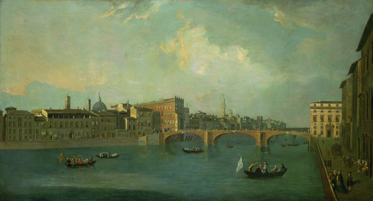 Utsikt over Arno med Ponte Santa Trinita av Thomas Patch