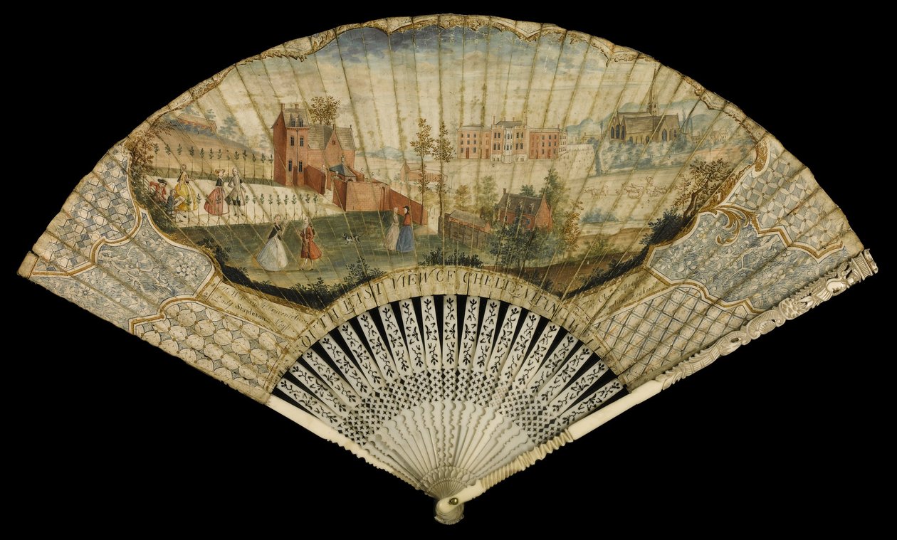 Vifte dekorert med sørøstutsikt over Cheltenham Well, 1740 av Thomas Robins