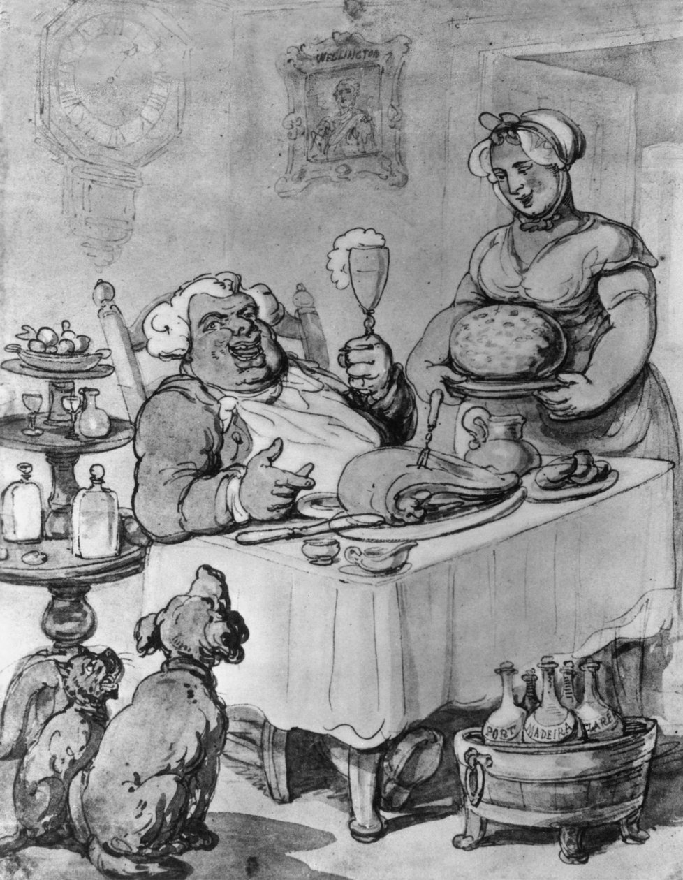 Et godt måltid, (bw negativ) av Thomas Rowlandson