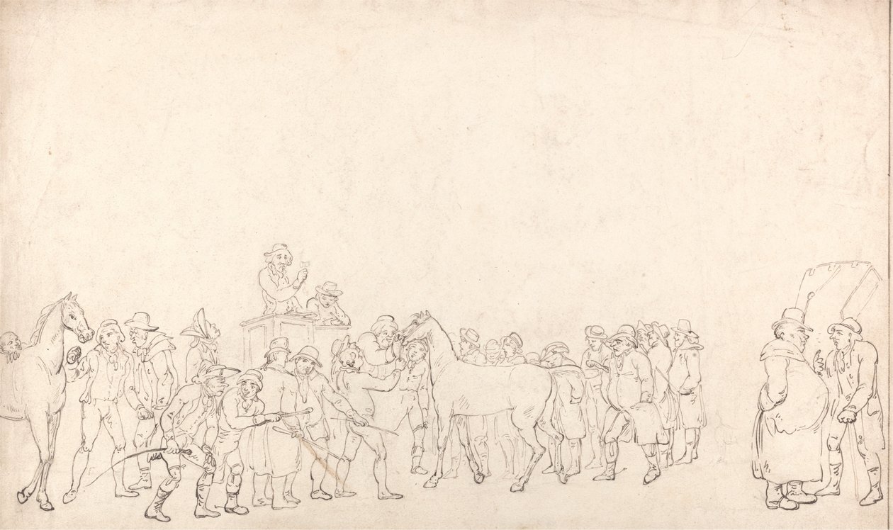 Et hestesalg på Hopkinss Repository (en oversikt) av Thomas Rowlandson
