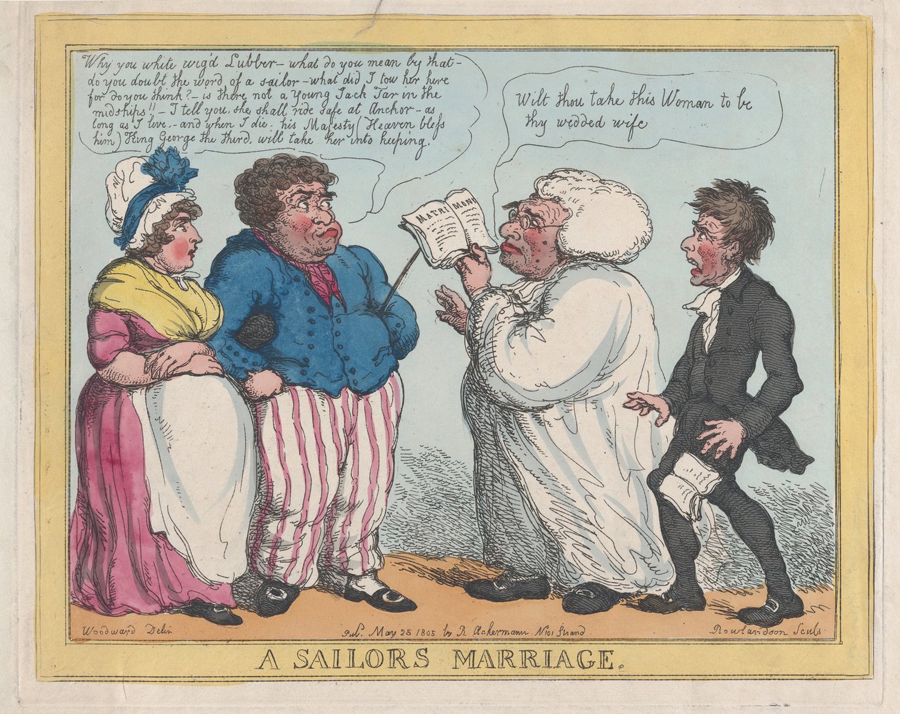 A Sailors Marriage, 1805 (farget etsning) av Thomas Rowlandson