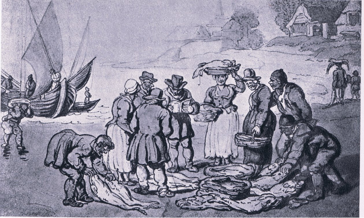Et fiskemarked på stranden av Thomas Rowlandson