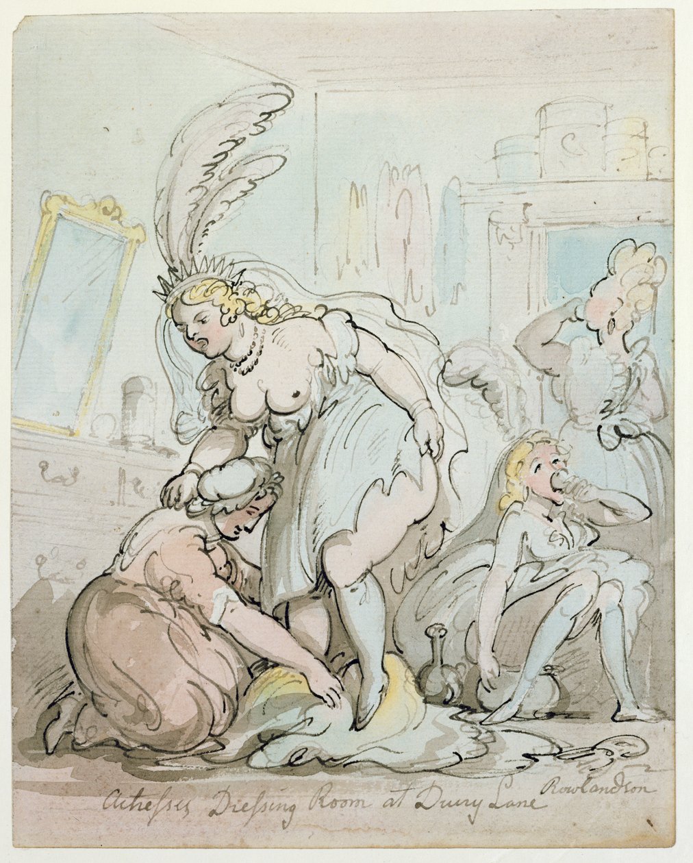 Skuespillerinner omkledningsrom på Drury Lane (penn og blekk og wc på papir) av Thomas Rowlandson