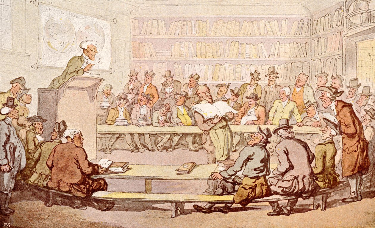 Et auksjonsrom fra 1700-tallet, fra The Connoisseur Magazine, utgitt 1902 av Thomas Rowlandson