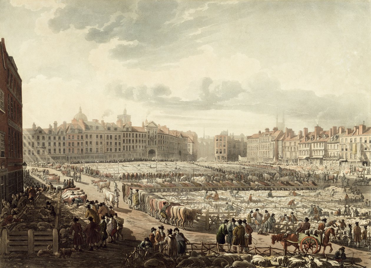 Fugleperspektiv av Smithfield Market (akvatint) av Thomas Rowlandson