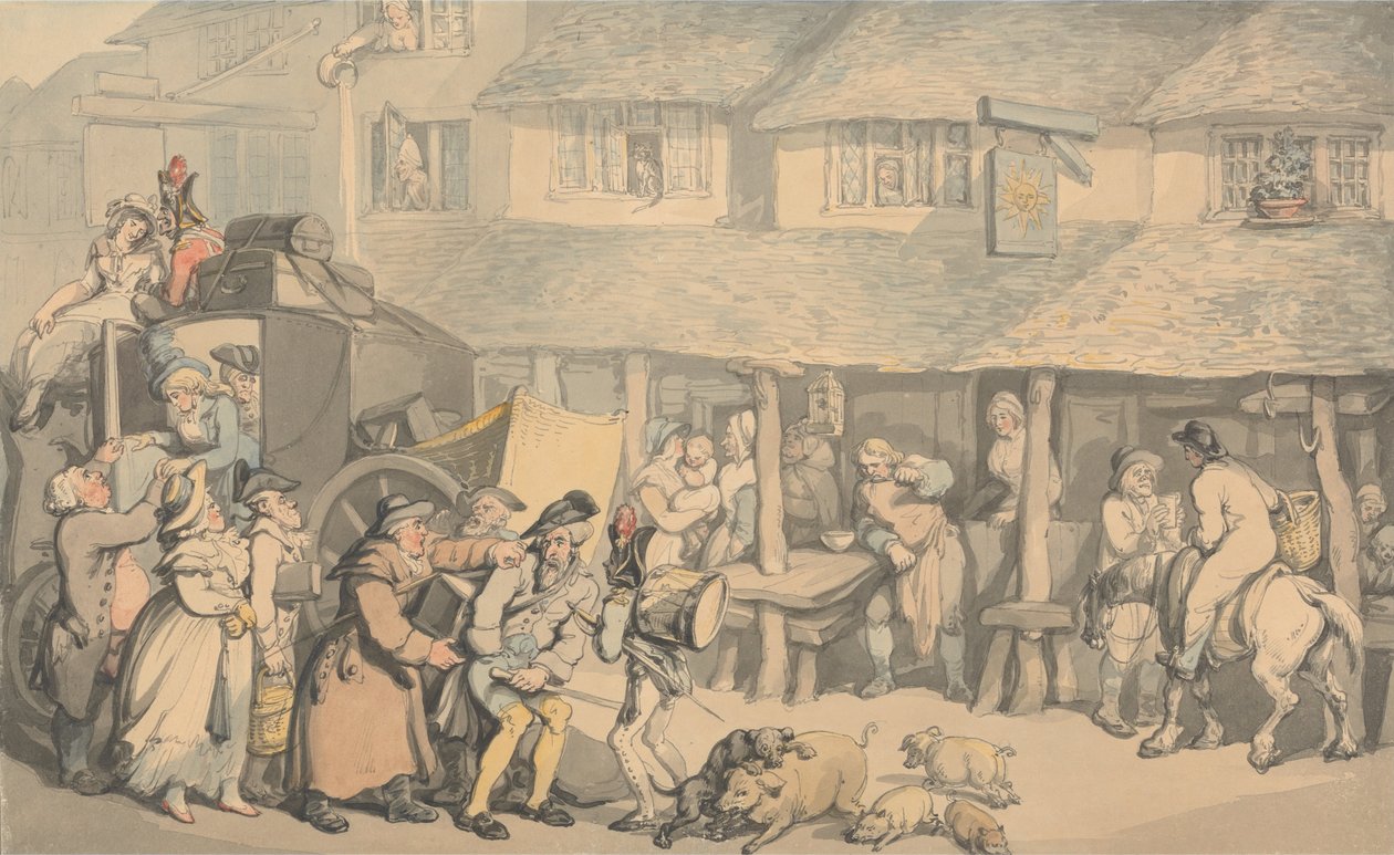 Bodmin Cornwall- Scenen-trenerens ankomst av Thomas Rowlandson