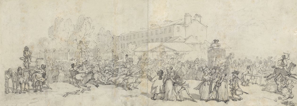 Hyde Park Corner (penn og blekk med vask og grafitt på papir) av Thomas Rowlandson