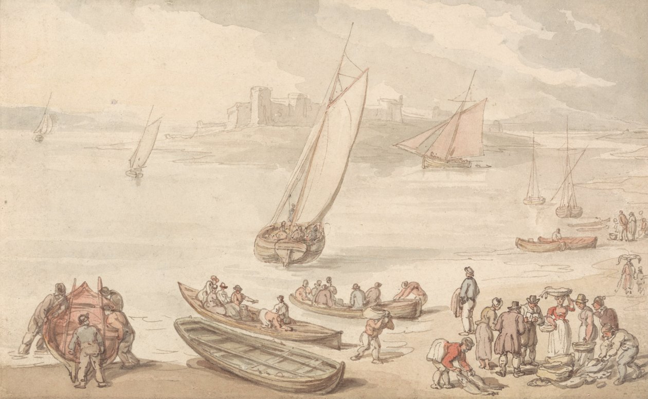 Selger fisk på en strand av Thomas Rowlandson