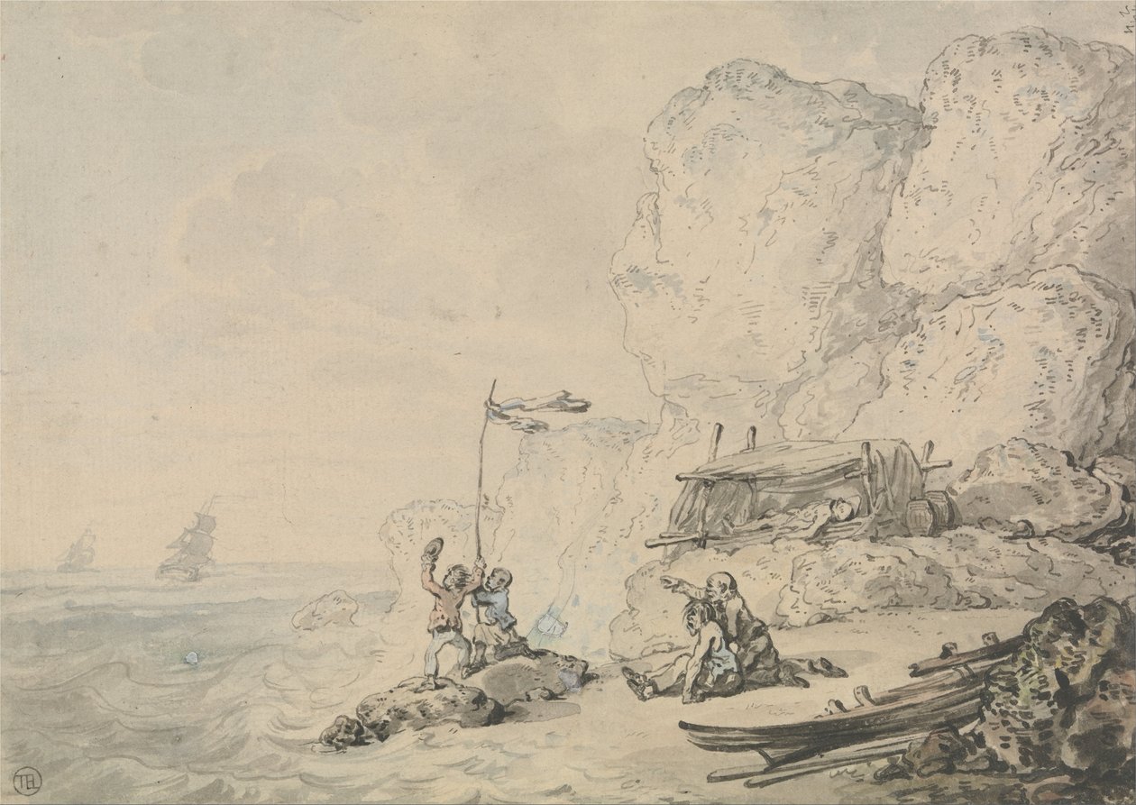 Skipsvrakne sjømenn av Thomas Rowlandson