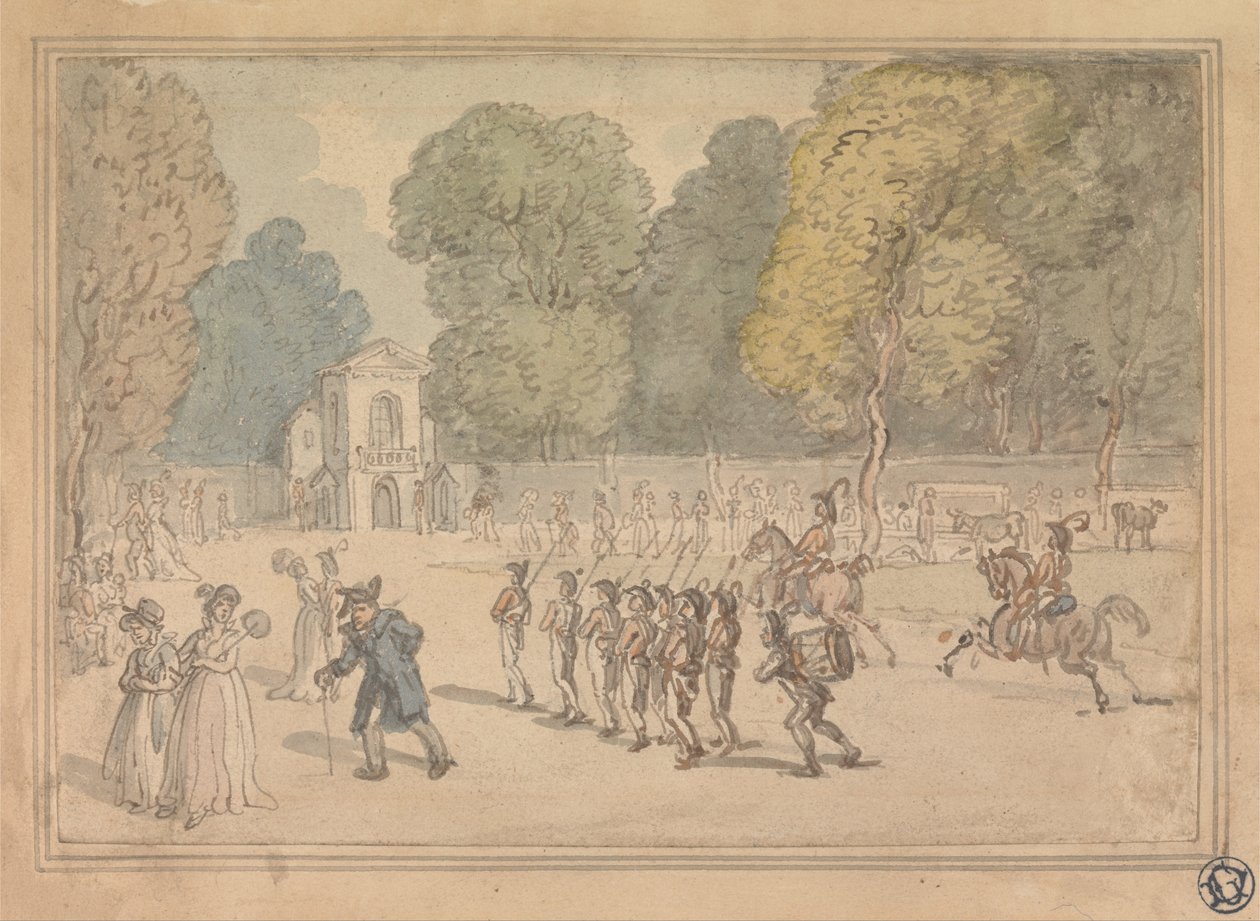 Soldater i St. James Park av Thomas Rowlandson