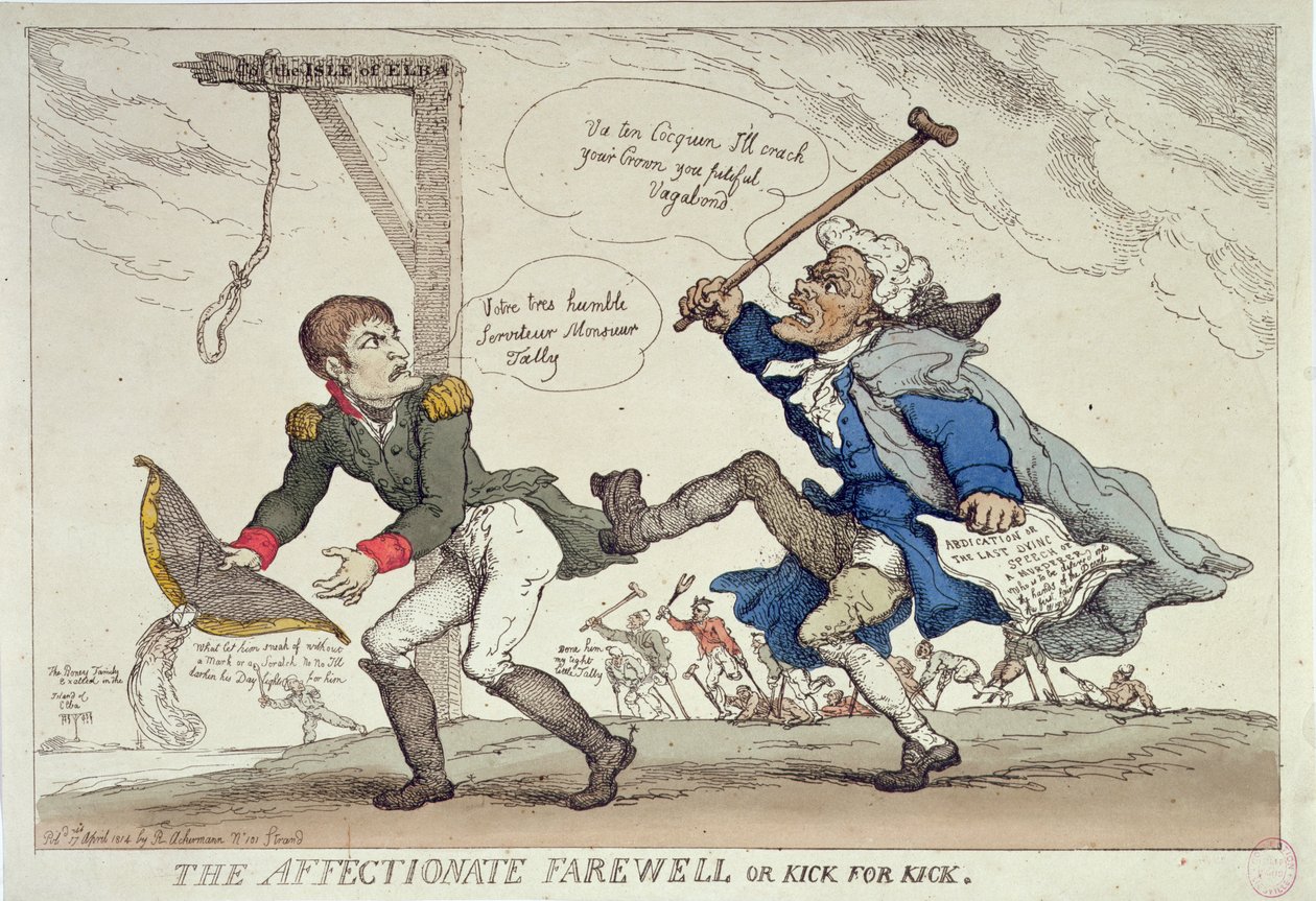 The Affectionate Farewell or, Kick for Kick, utgitt av R. Ackermann, 17. april 1814 av Thomas Rowlandson