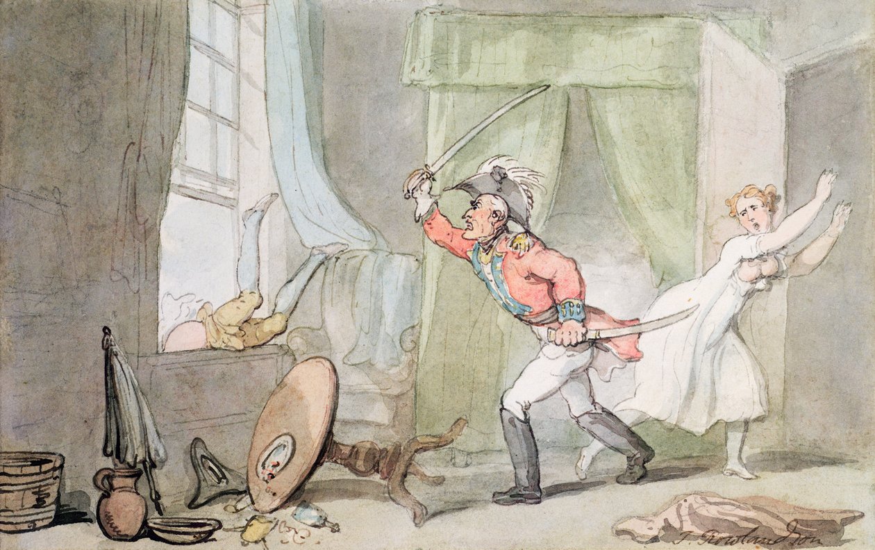 The Angry Husband (penn og blekk med vask) av Thomas Rowlandson