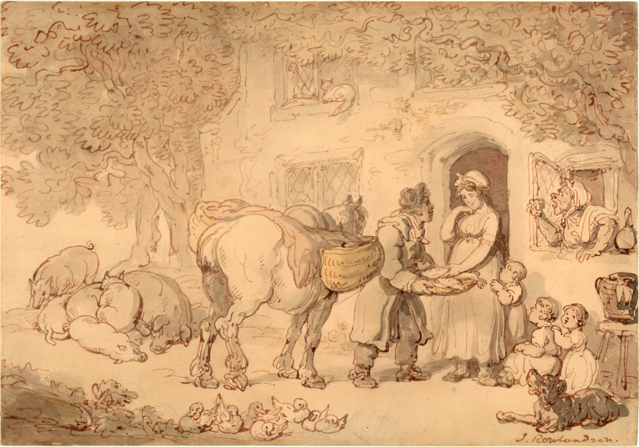 Fiskeselgeren (blekk, blyant og wc på papir) av Thomas Rowlandson