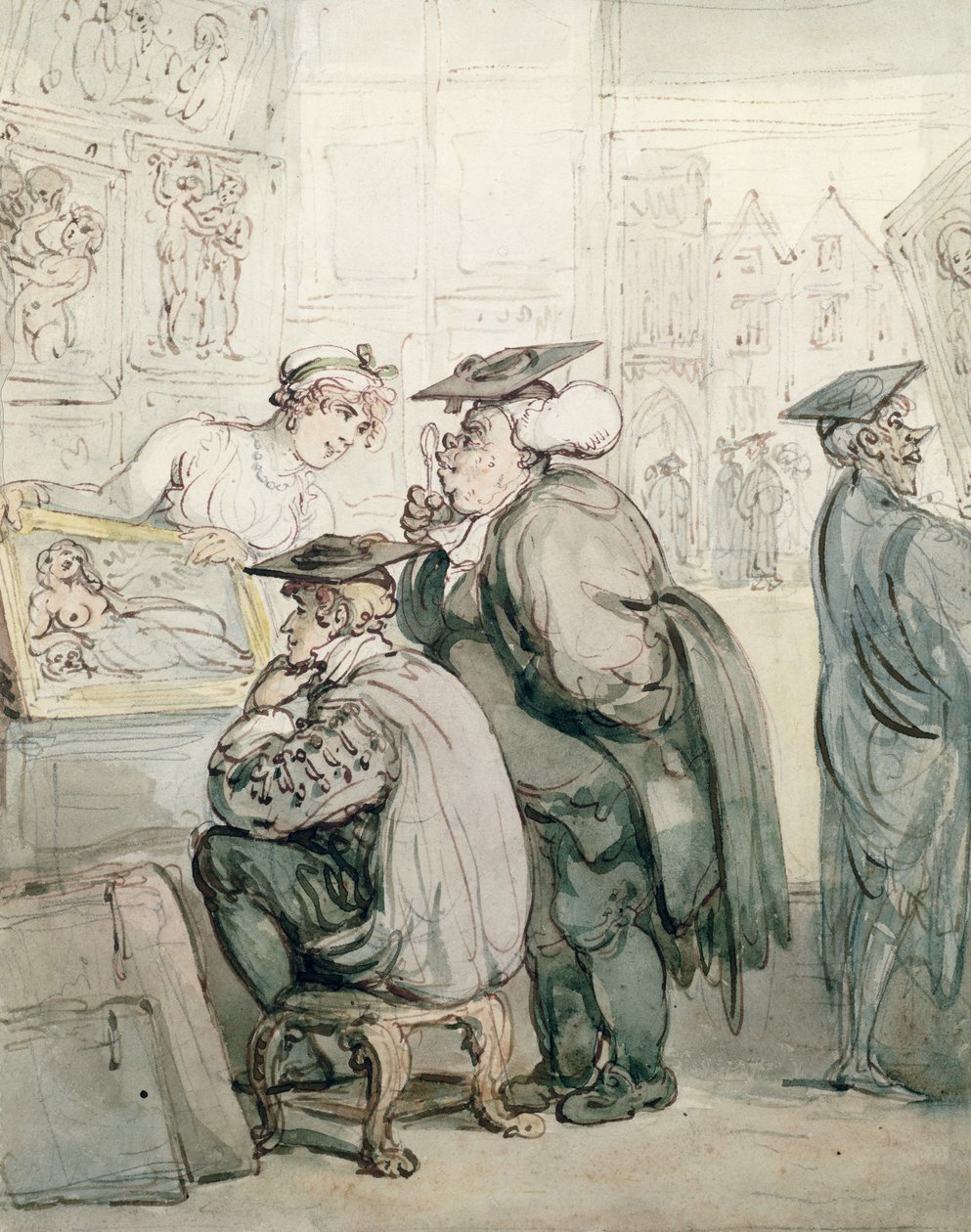 The Lounge at the Old Print Shop, Oxford (blekk og wc på papir) av Thomas Rowlandson