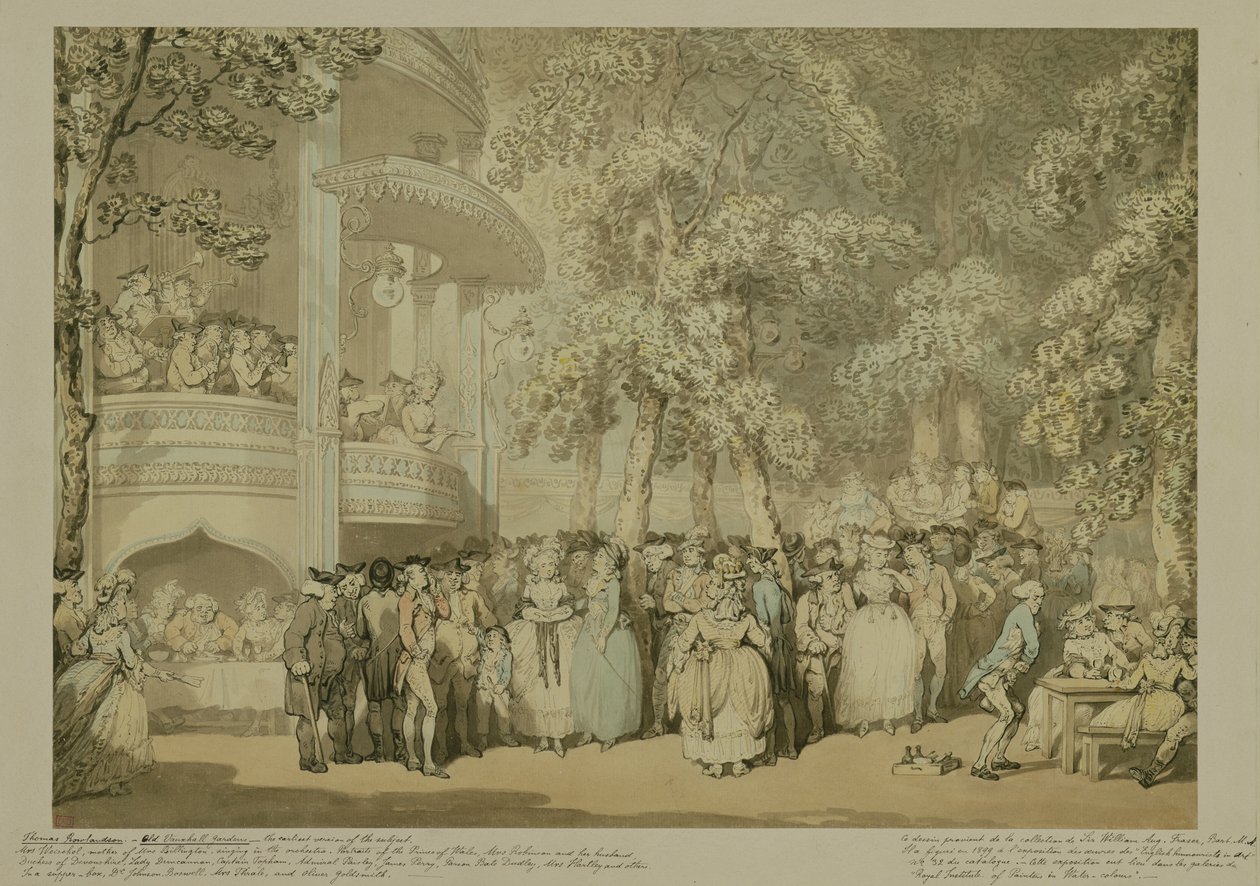 Vauxhall Gardens, ca. 1784 (vask og wc med penn og brunt blekk over blyant på papir) av Thomas Rowlandson