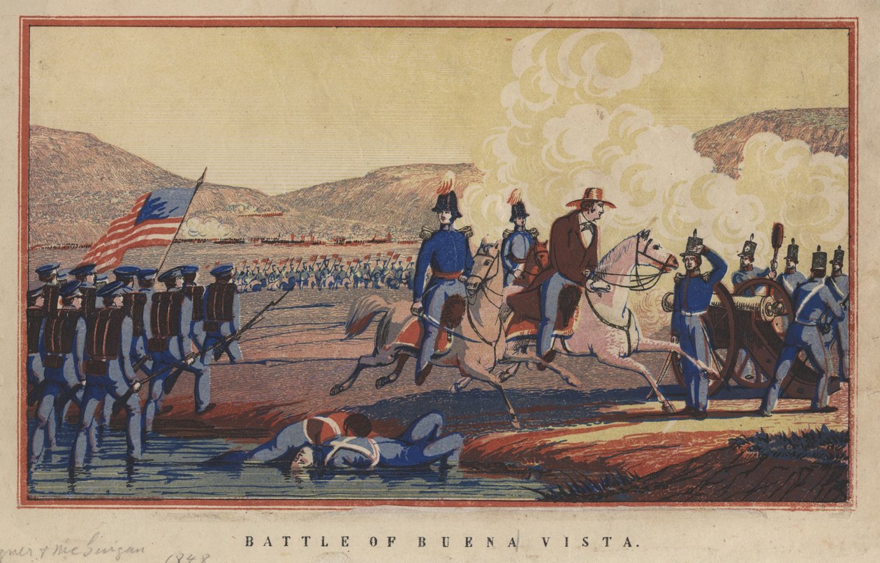 Slaget ved Buena Vista, 1848 (chromolitho) av Thomas S. Wagner