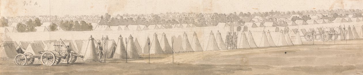 En leir i Flandern (penn- og blekkvask på papir) av Thomas Sandby