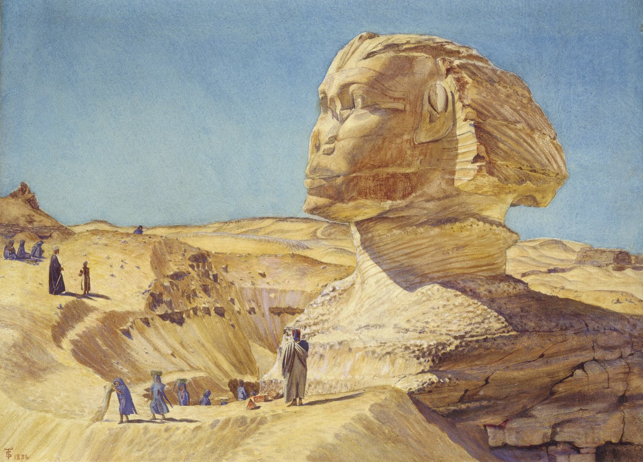 Den store sfinksen ved pyramidene i Giza, 1854 (akvarell på papir) av Thomas Seddon