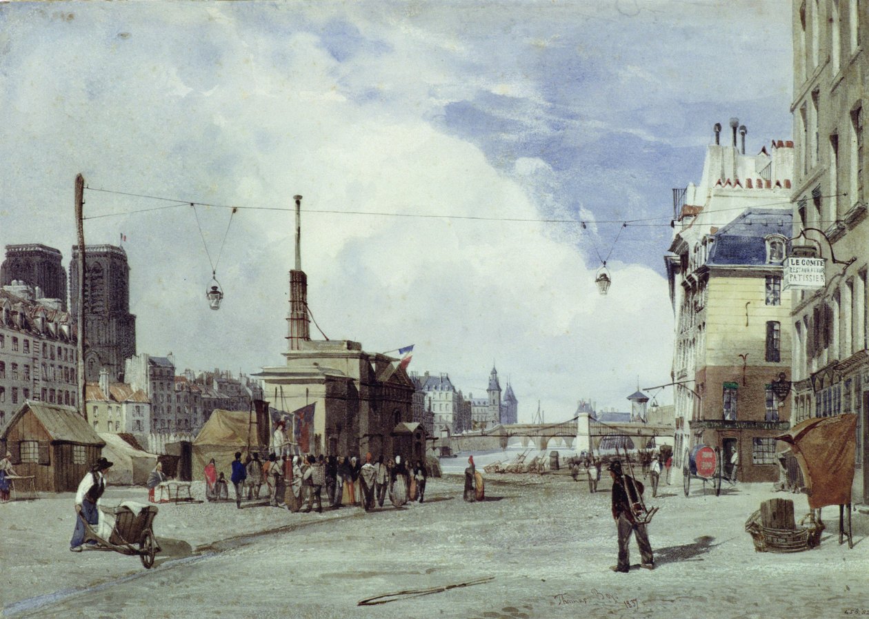 Quai de la Greve, Paris, i 1837 av Thomas Shotter Boys