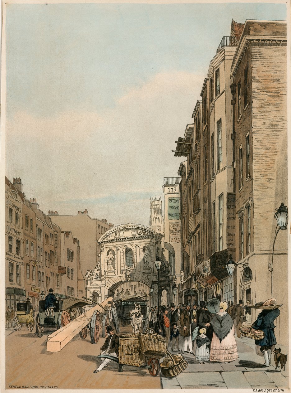 Temple Bar fra The Strand, London av Thomas Shotter Boys