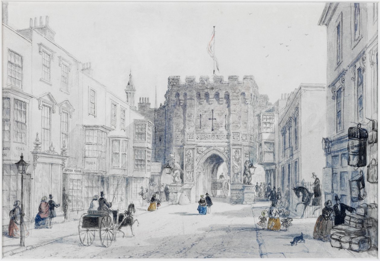 The Bar Gate, Southampton (blekk og akvarell på kort) av Thomas Shotter Boys