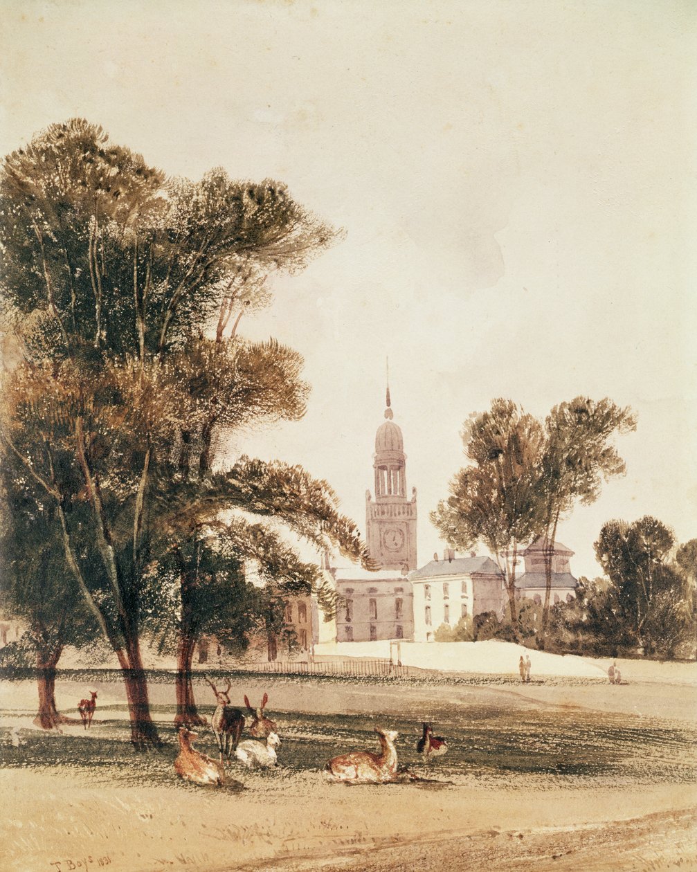 Church of St Alphage fra parken, Greenwich, 1831 av Thomas Shotter Boys