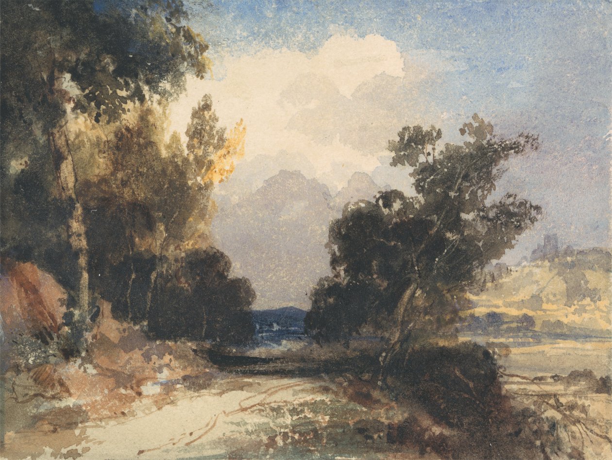 Utsikt nær Arundel Castle (wc over grafitt på papir) av Thomas Shotter Boys